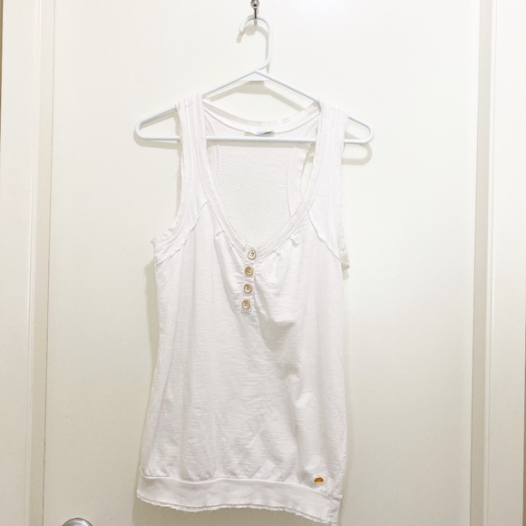 C&C Organic Cotton Raw Edge Button Tank White XS - Picture 2 of 11